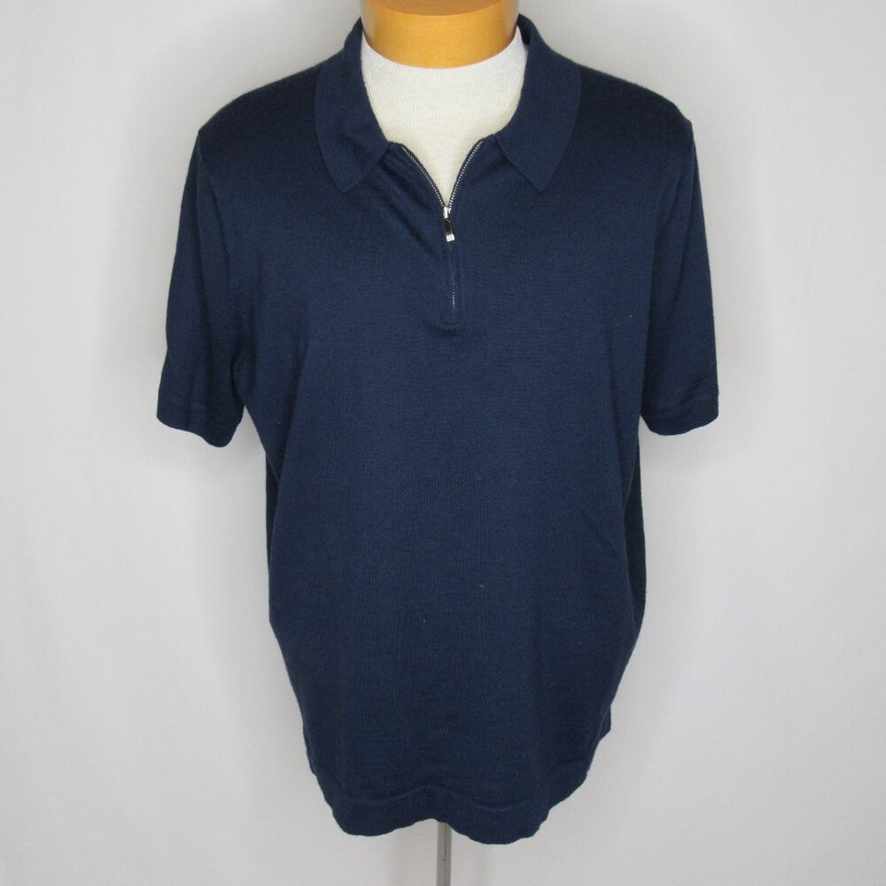 Nordstrom Tech Smart Blue Wool Blend 1/4 Zip Polo Shirt Men's L Large